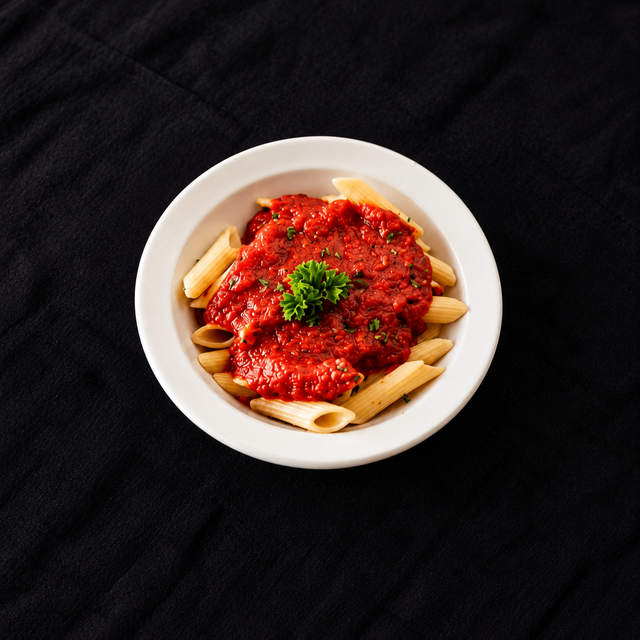 Side of Penne with Thick Red Sauce.
