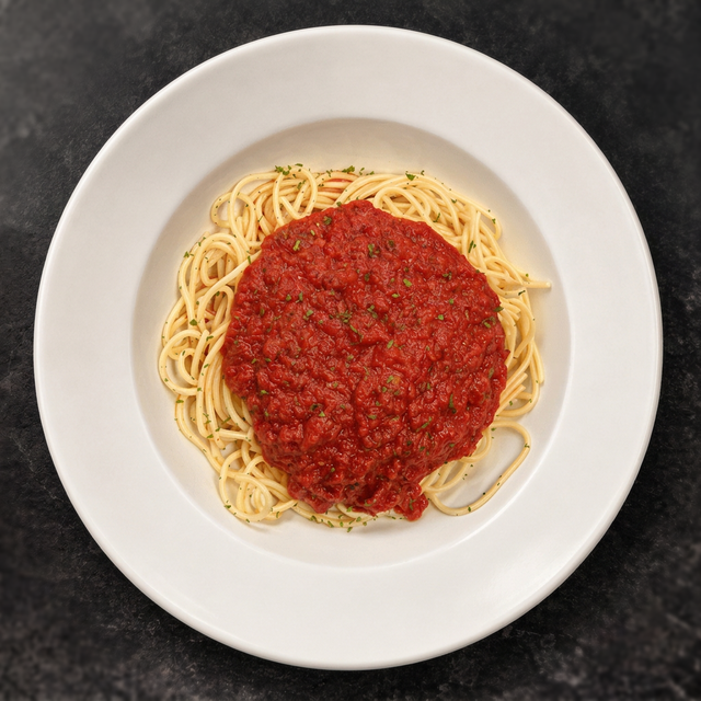Light Spaghettini with Thick Red Sauce.