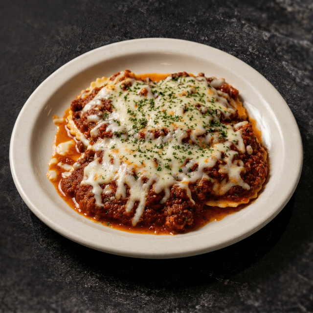 Baked Cheese Ravioli Bolognese.